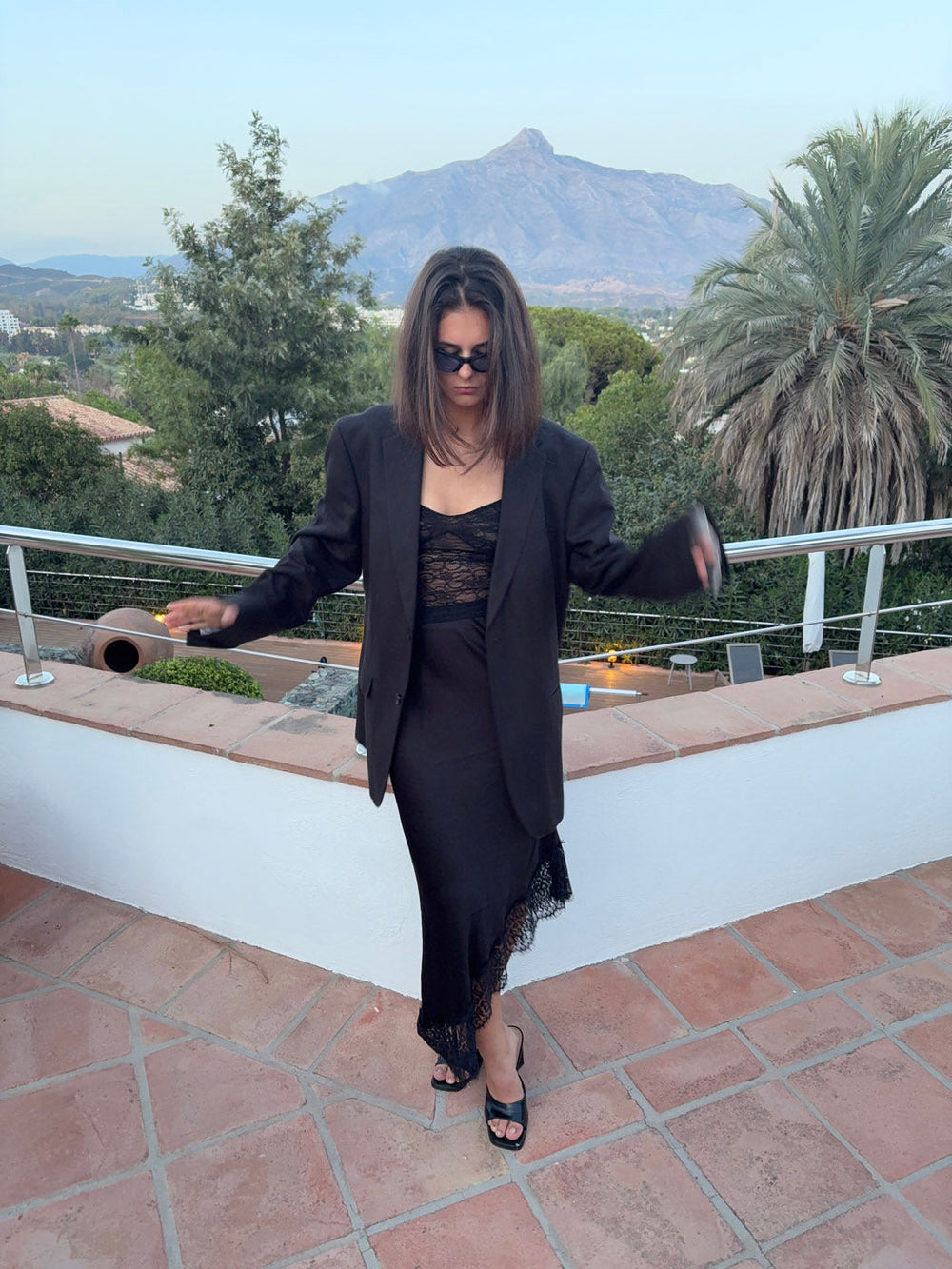 Fima satin skirt with lace - Black
