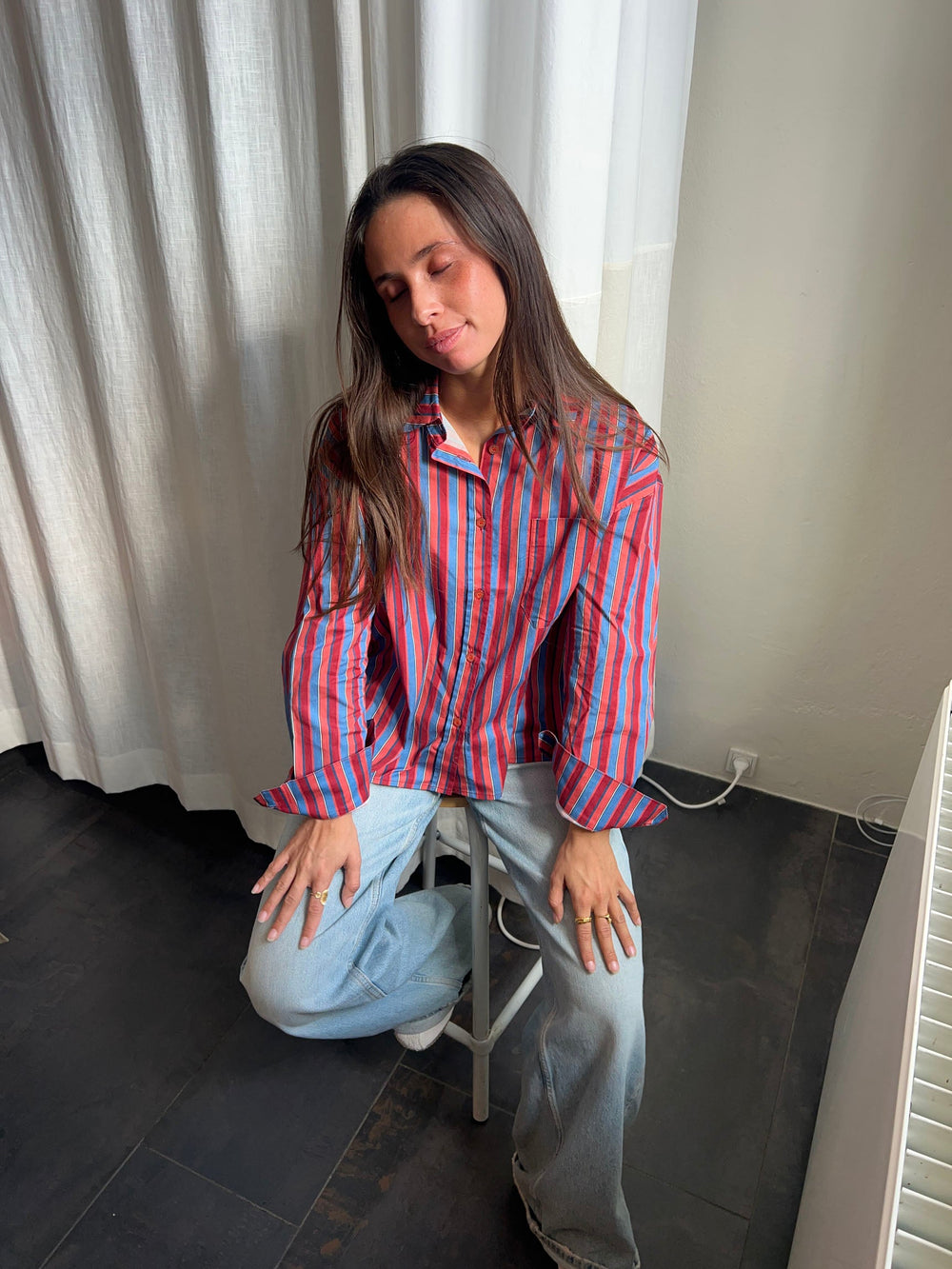 Kendall button shirt with stripes - Pink/blue
