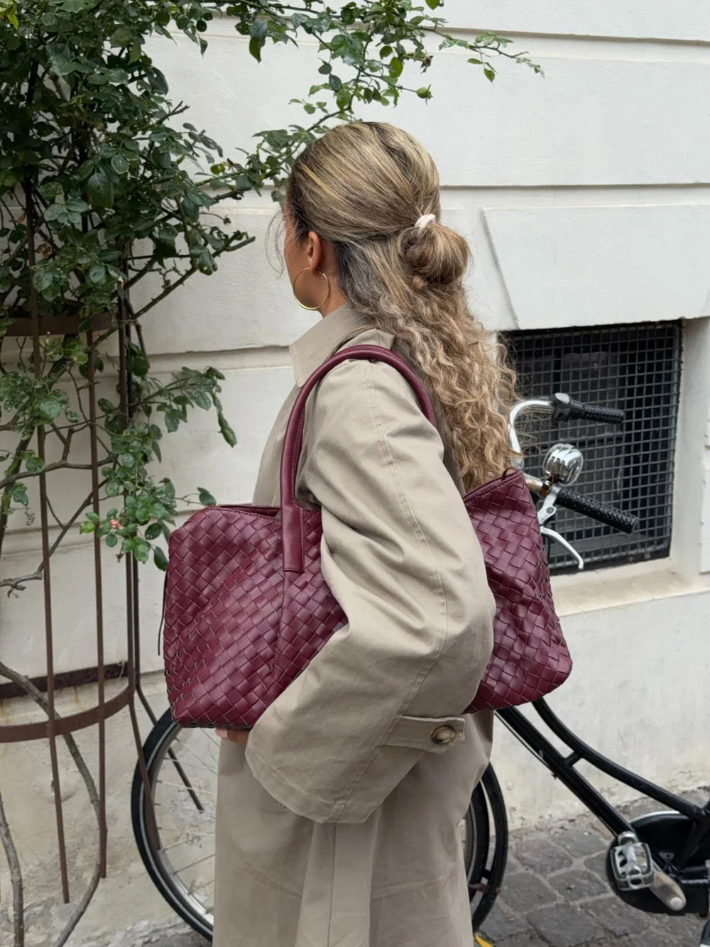 Milu shoulder bag in woven - Burgundy