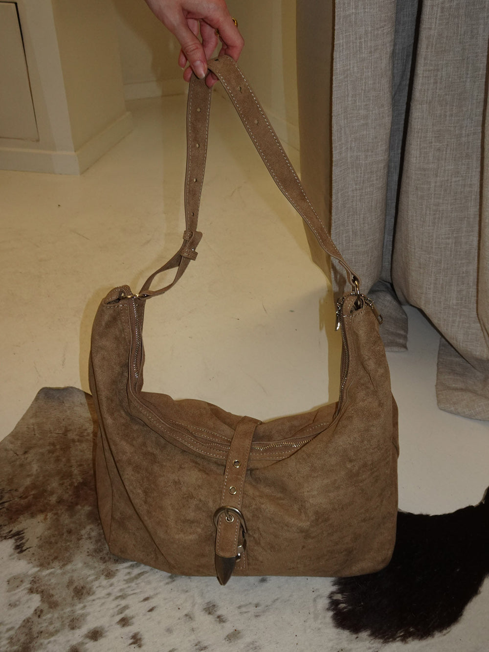Kyle shoulder bag in suede leather - Brown