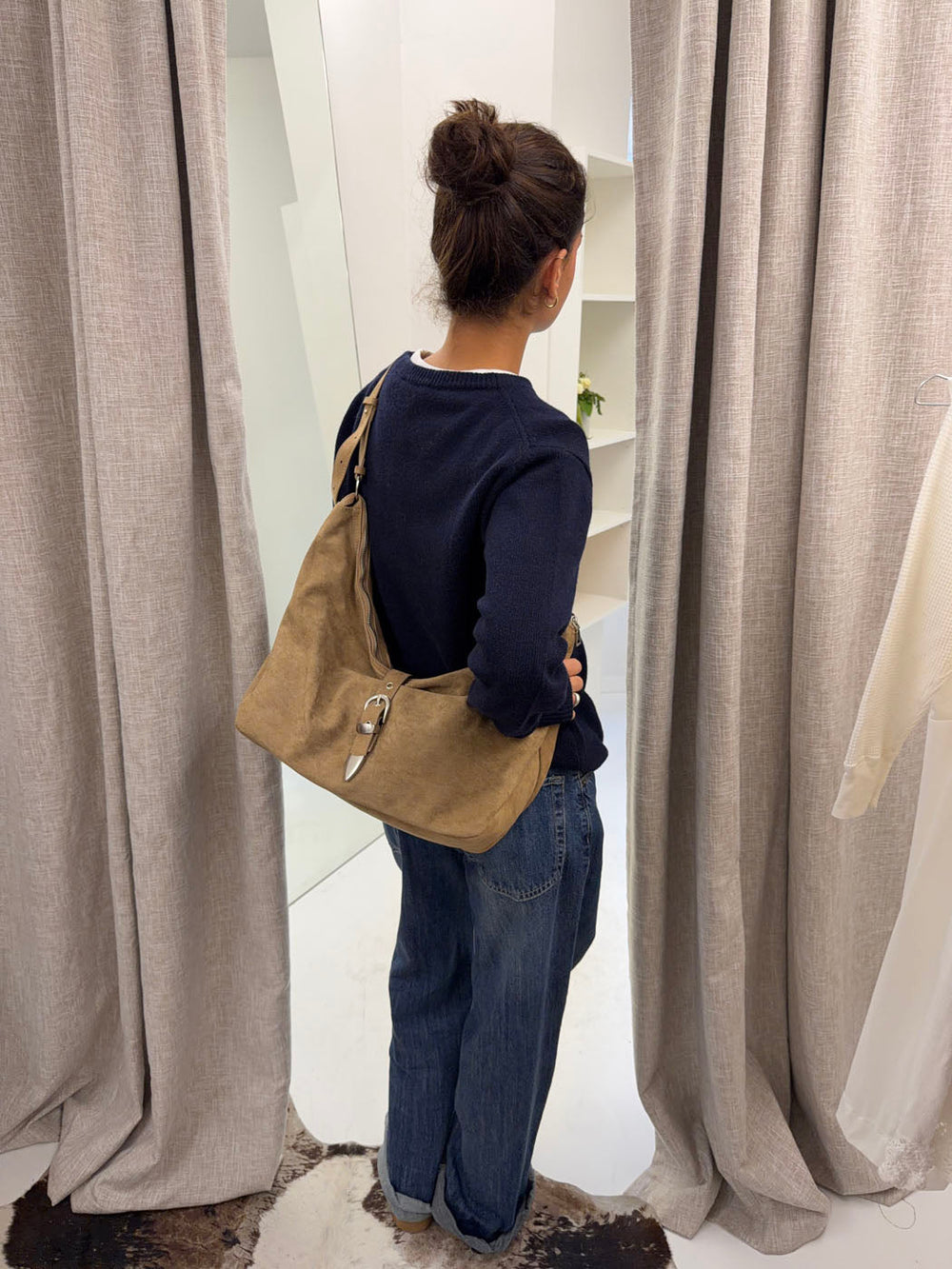 Kyle shoulder bag in suede leather - Brown