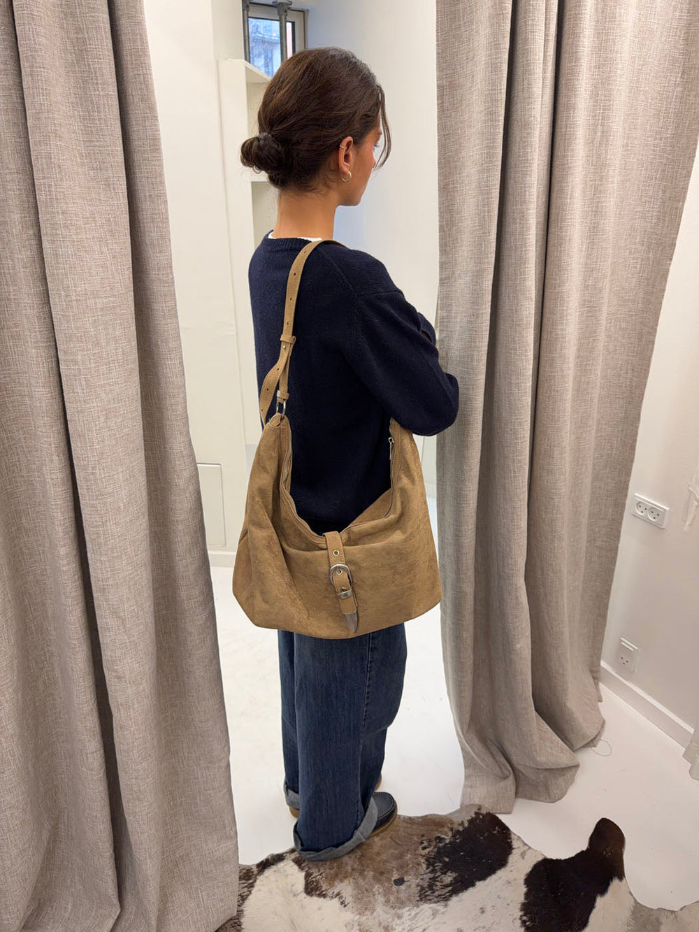 Kyle shoulder bag in suede leather - Brown