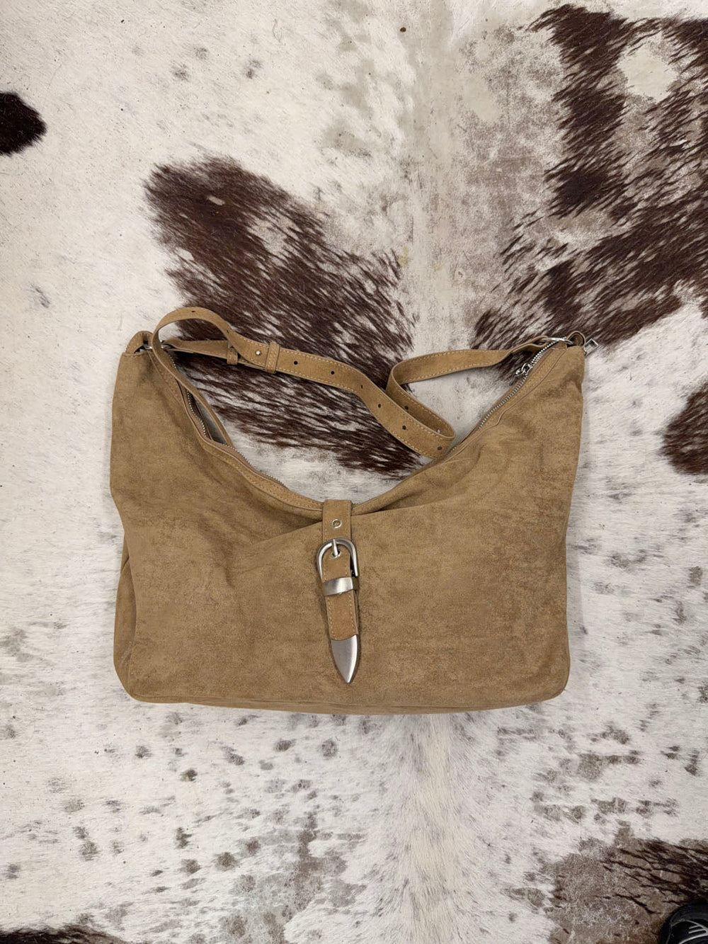 Kyle shoulder bag in suede leather - Brown