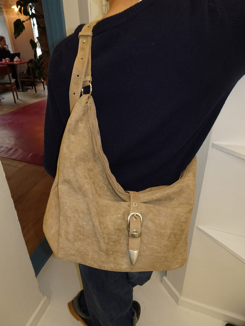 Kyle shoulder bag in suede leather - Brown