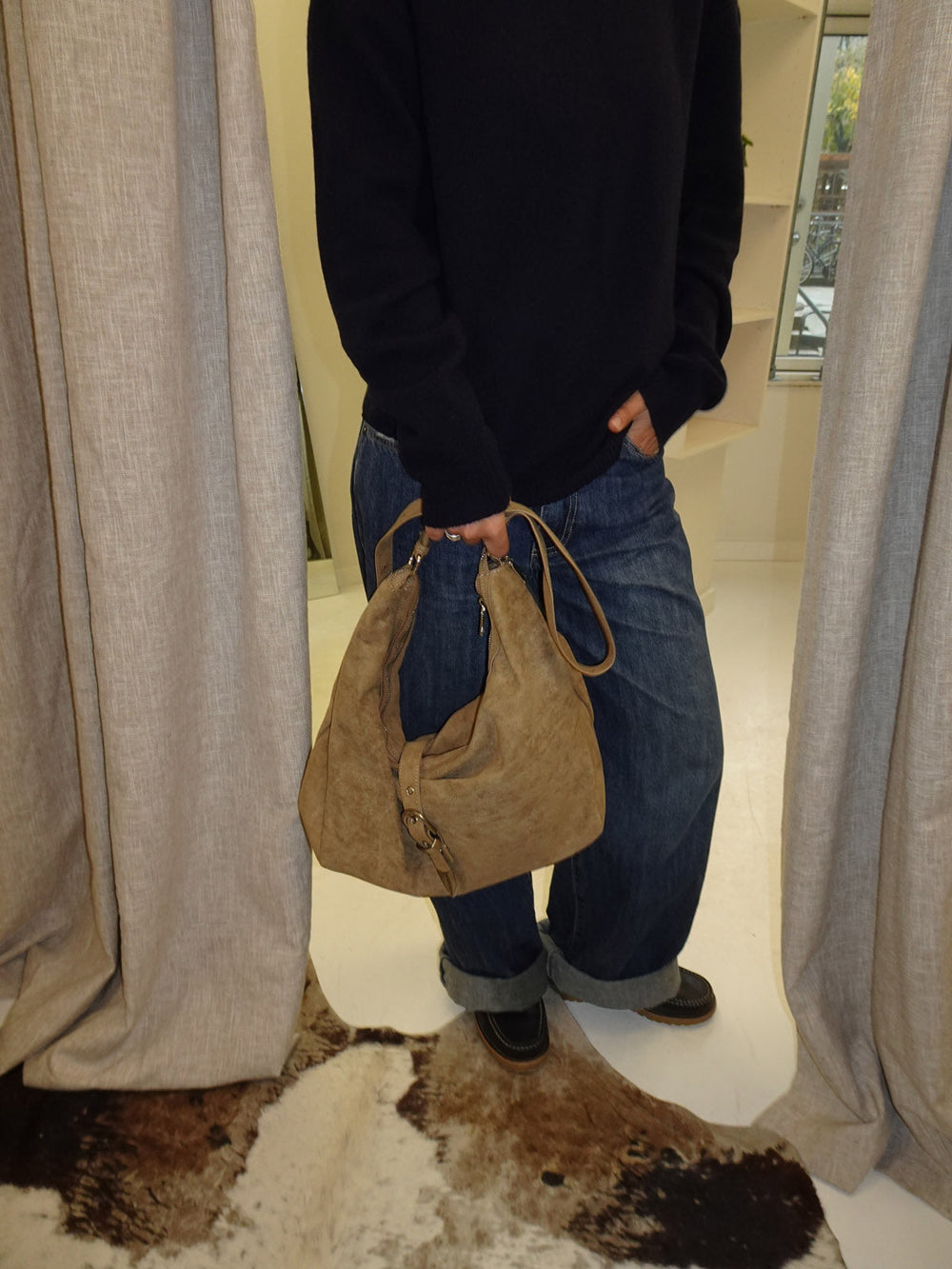 Kyle shoulder bag in suede leather - Brown