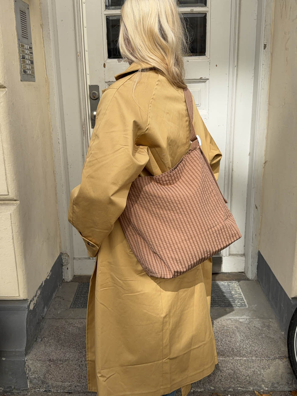 Samuel shoulder bag with checkers - Dusty orange/brown