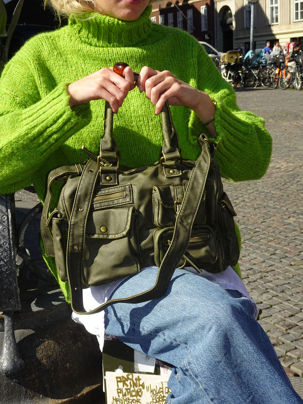 Gamil bag with pockets - Brown/green
