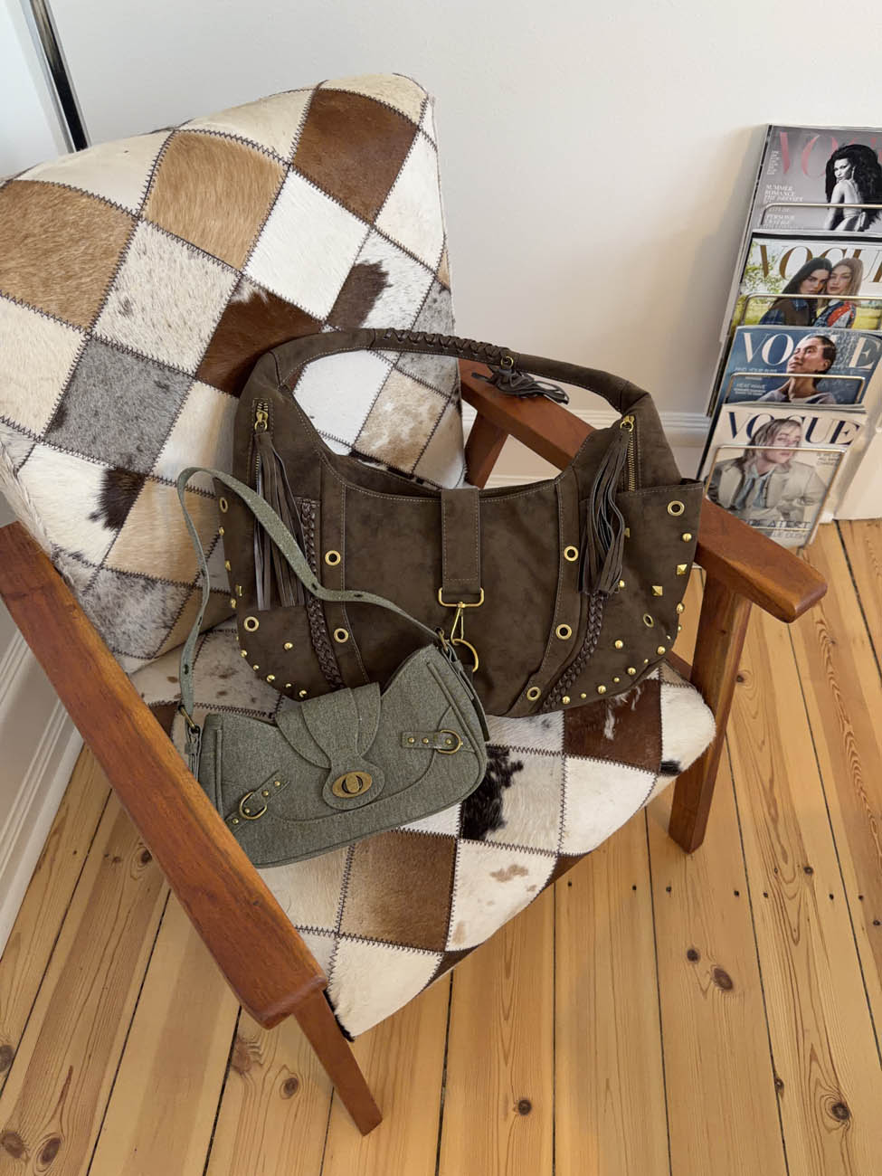 Valentina shoulder bag with nits - Beige/Brown