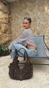 Valentina shoulder bag with nits - Beige/Brown