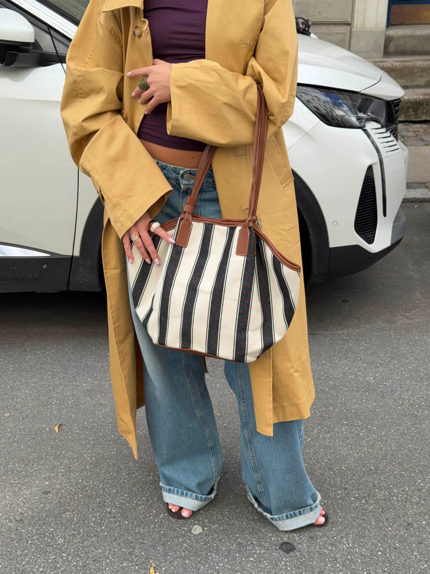 Enna shoulder bag with stripes - White/navy