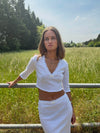 Shaylana pointelle top with 3/4 sleeves - White