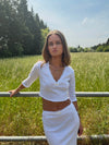 Shaylana pointelle top with 3/4 sleeves - White