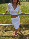 Shaylana pointelle top with 3/4 sleeves - White