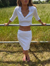 Shaylana pointelle top with 3/4 sleeves - White