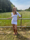 Shola pointelle dress with 3/4 sleeves - White