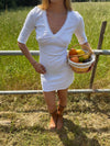 Shola pointelle dress with 3/4 sleeves - White