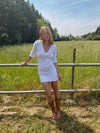Shola pointelle dress with 3/4 sleeves - White