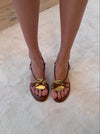 Maja heels with gold and bow detail – Brown/gold
