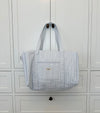 Honey large bag with crossbody strap – White with blue stripes