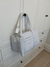 Honey large bag with crossbody strap – White with blue stripes