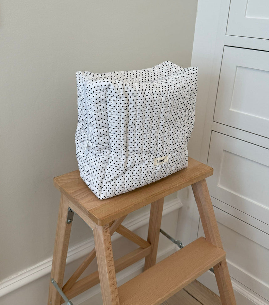 Honey tote with dots – Blue/white