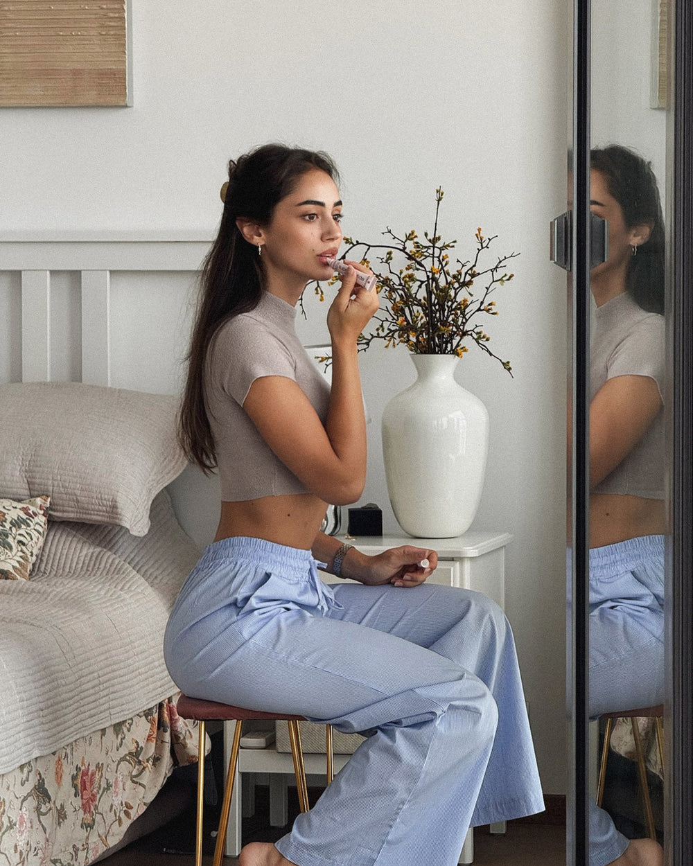 Mathilde Ravn striped pants - white/blue