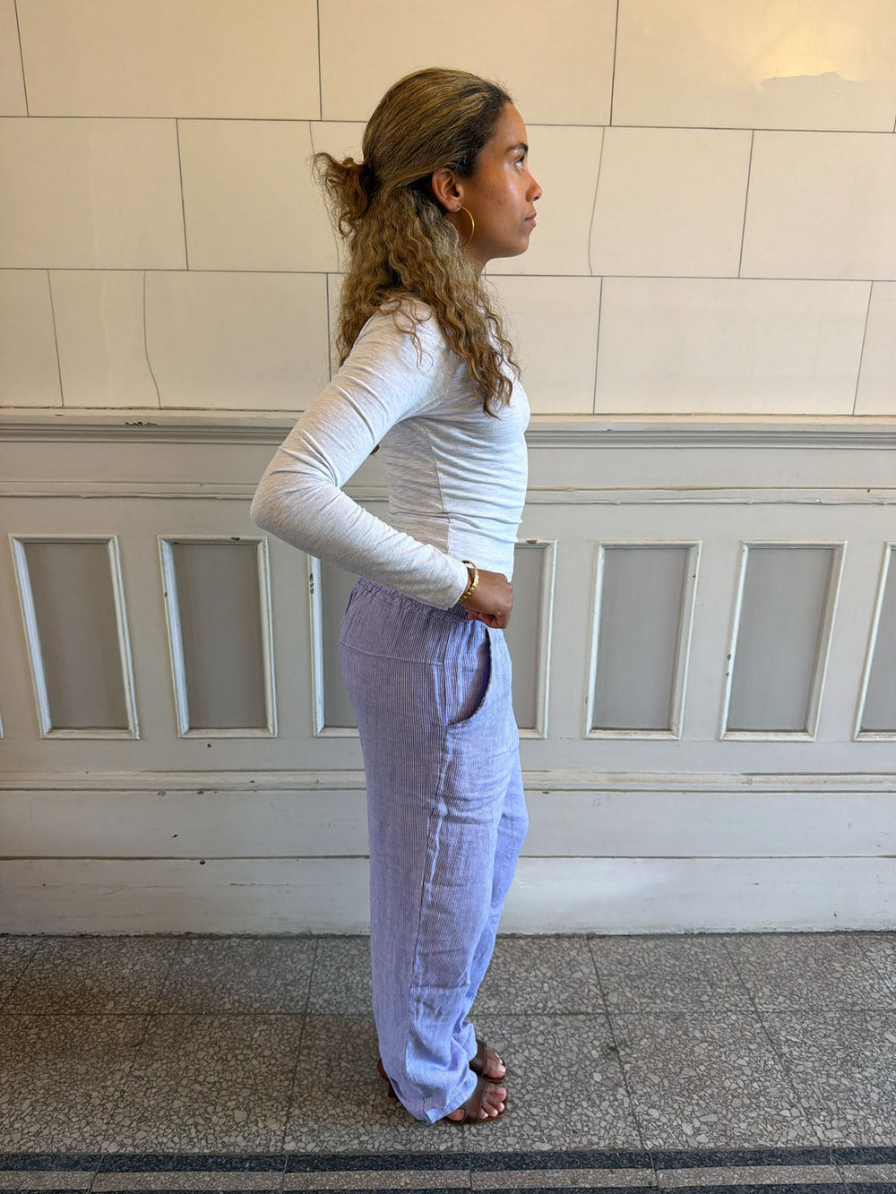 Hilja stribed linen pants - blue
