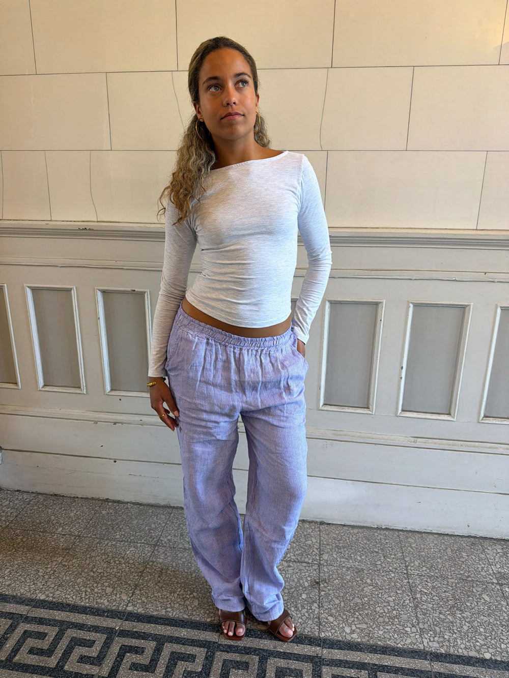 Hilja stribed linen pants - blue