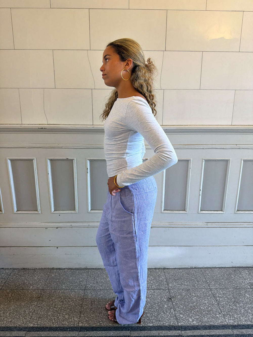 Hilja stribed linen pants - blue