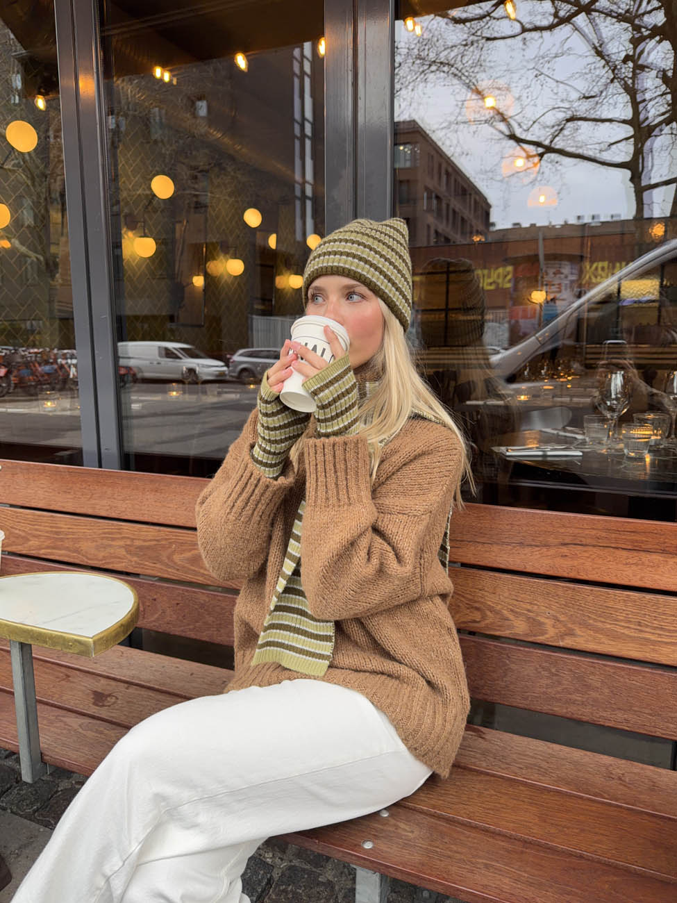 Haze beanie with stripes - Green/brown