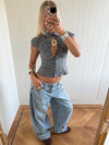Scandivv striped shirt with cut out - Grey/white