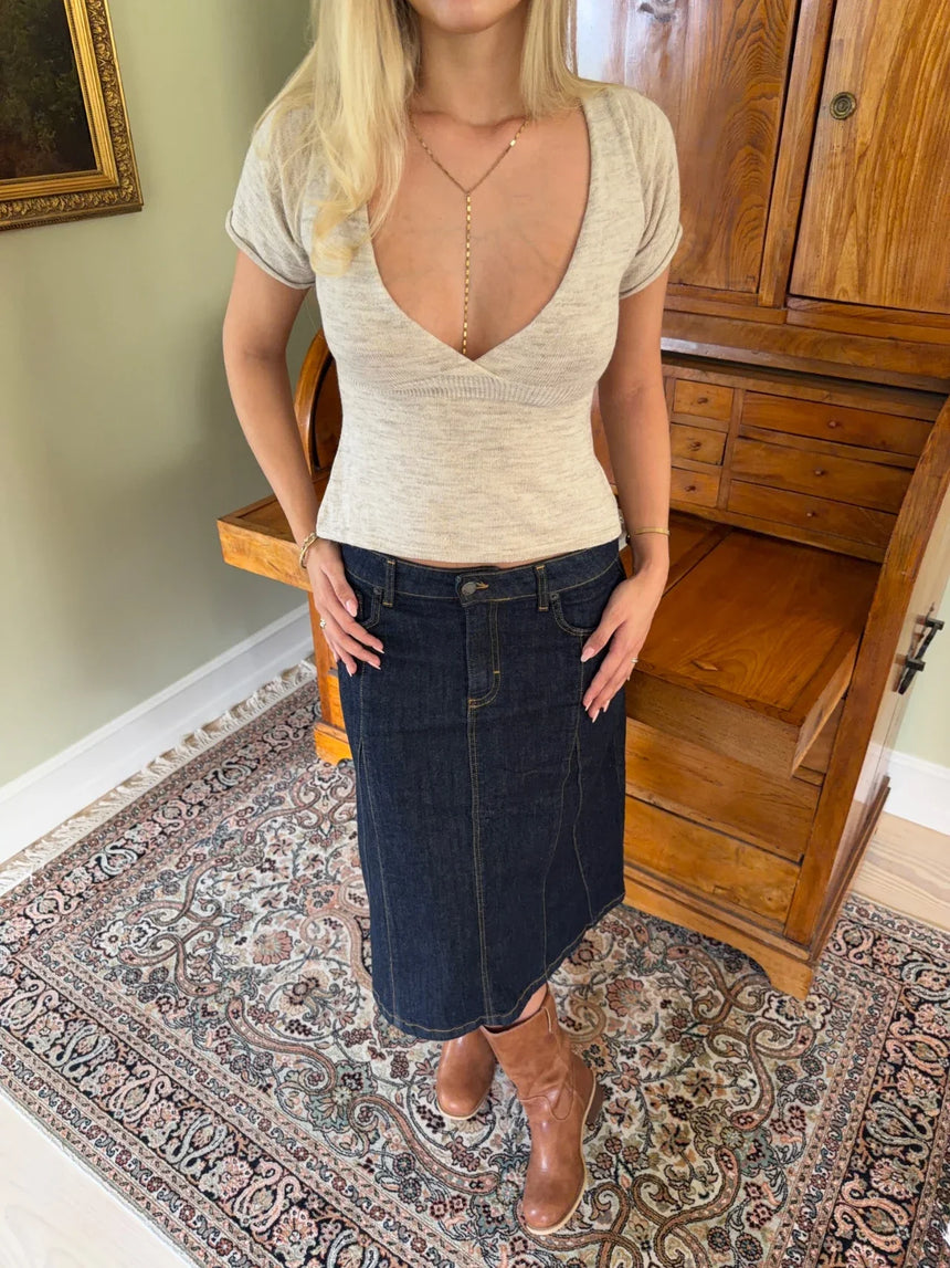 Reva knitted v-neck top - Beige
