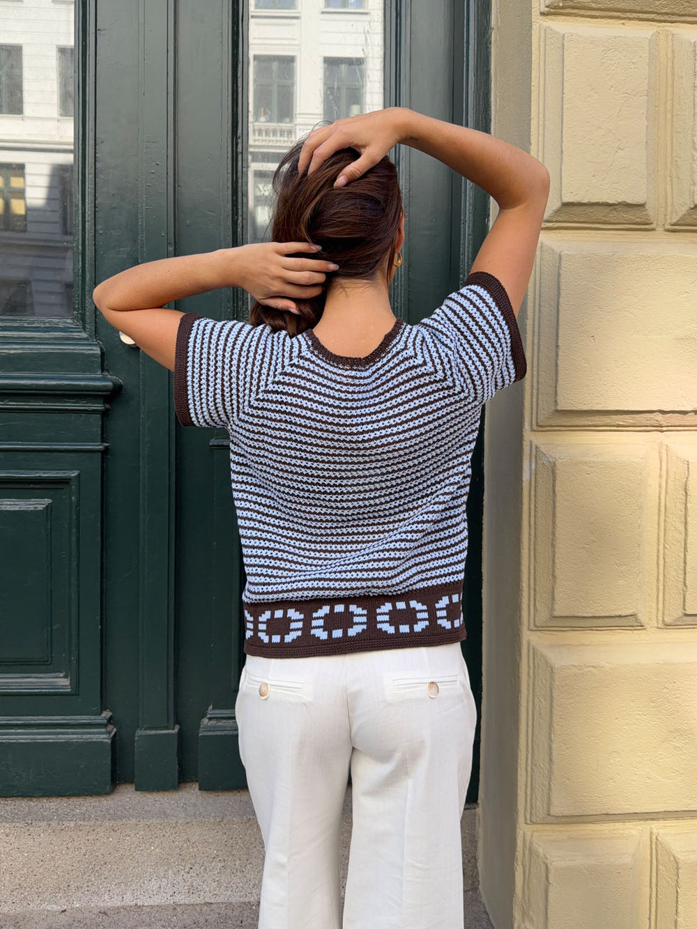 Alfi knitted striped T-shirt - White/brown