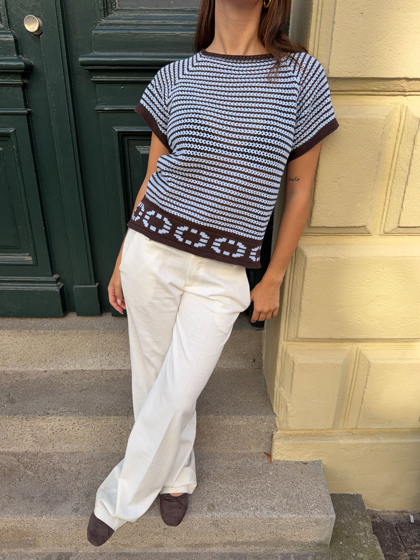 Alfi knitted striped T-shirt - Blue/brown