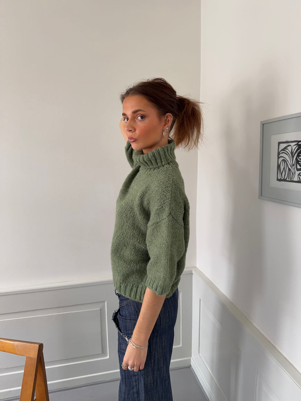Dubleo knit sweater with short sleeves – Green