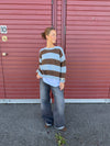 Trish knit sweater with stripes – Light blue and brown