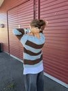 Trish knit sweater with stripes – Light blue and brown