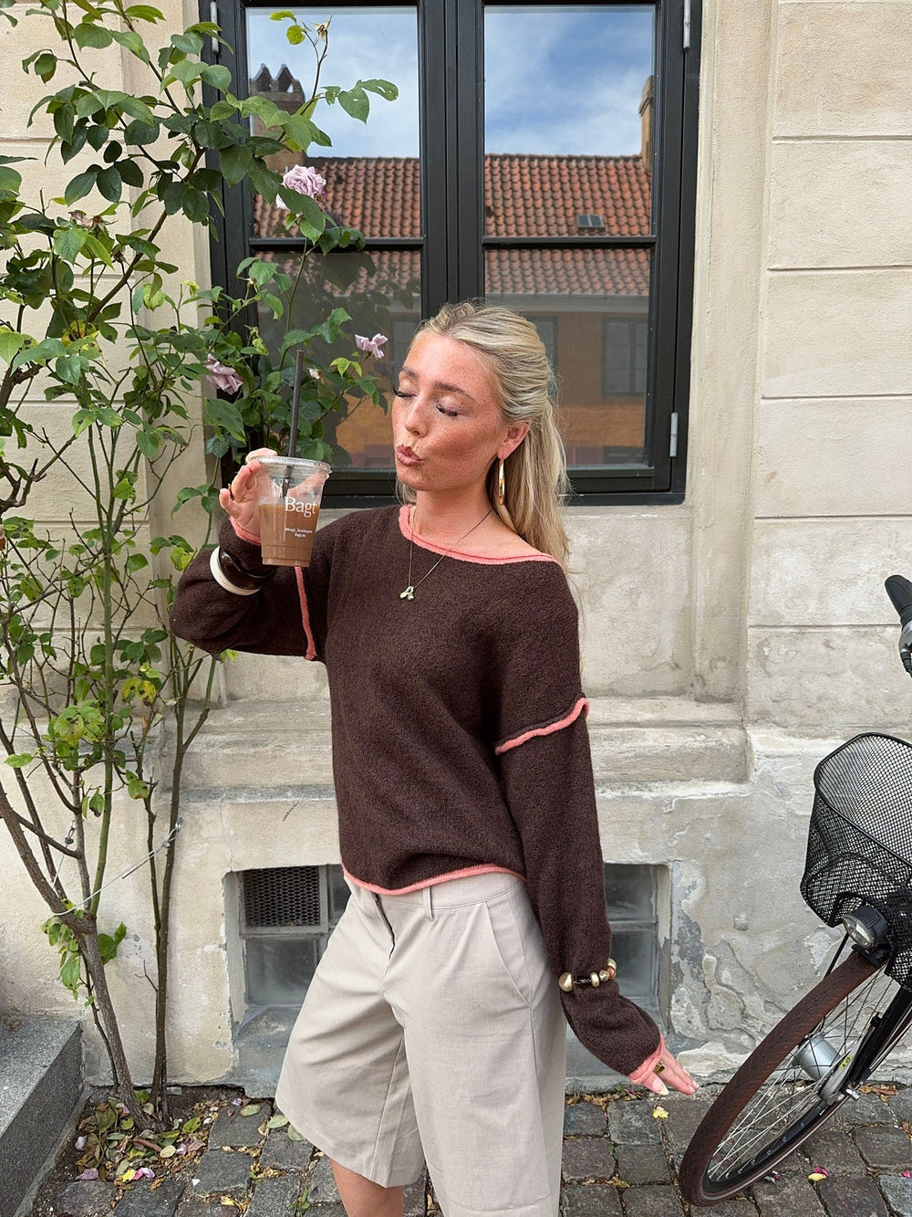 Ludovica knit with details - Brown/coral pink