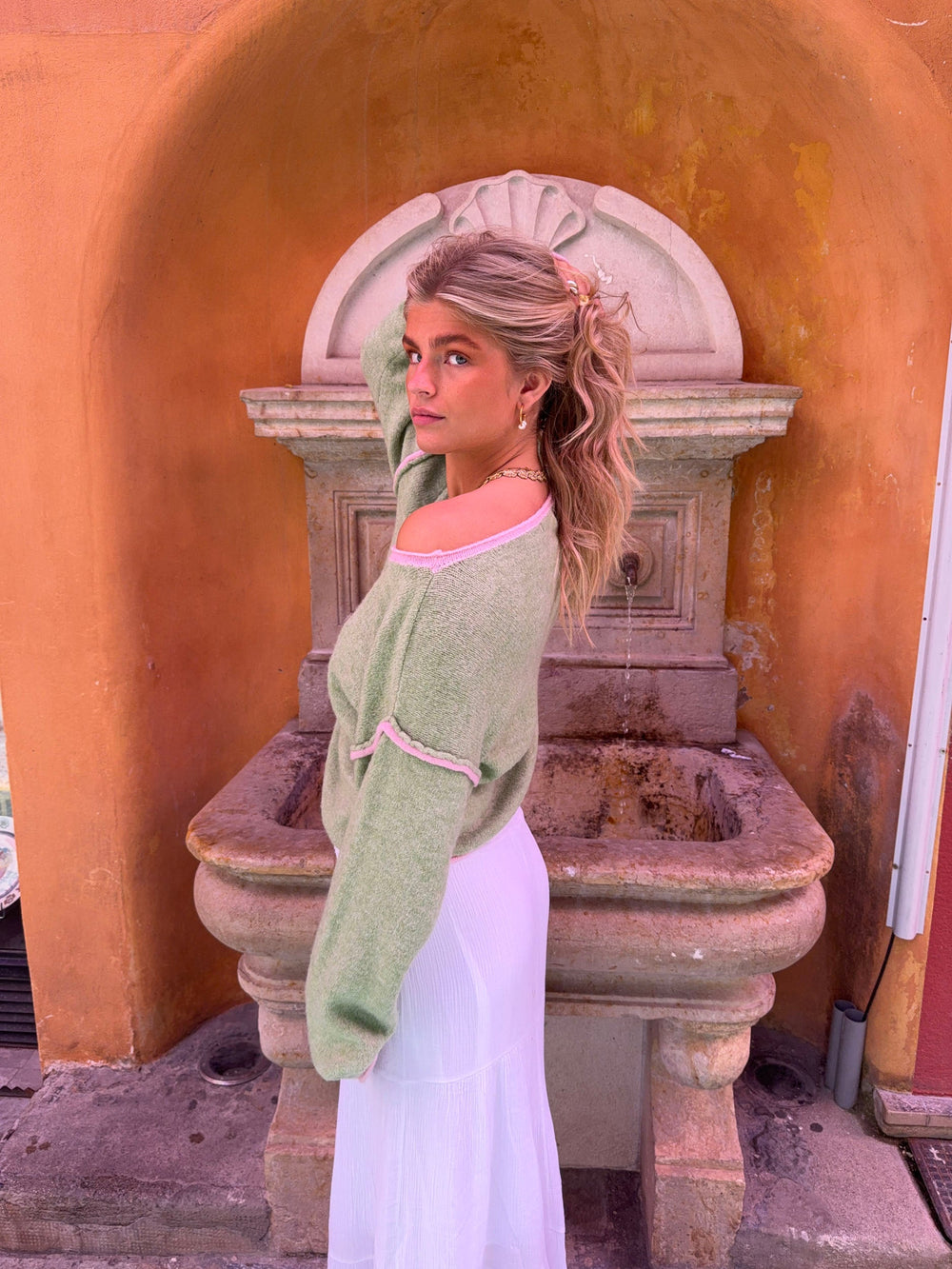 Ludovica knit with details - Green/pink