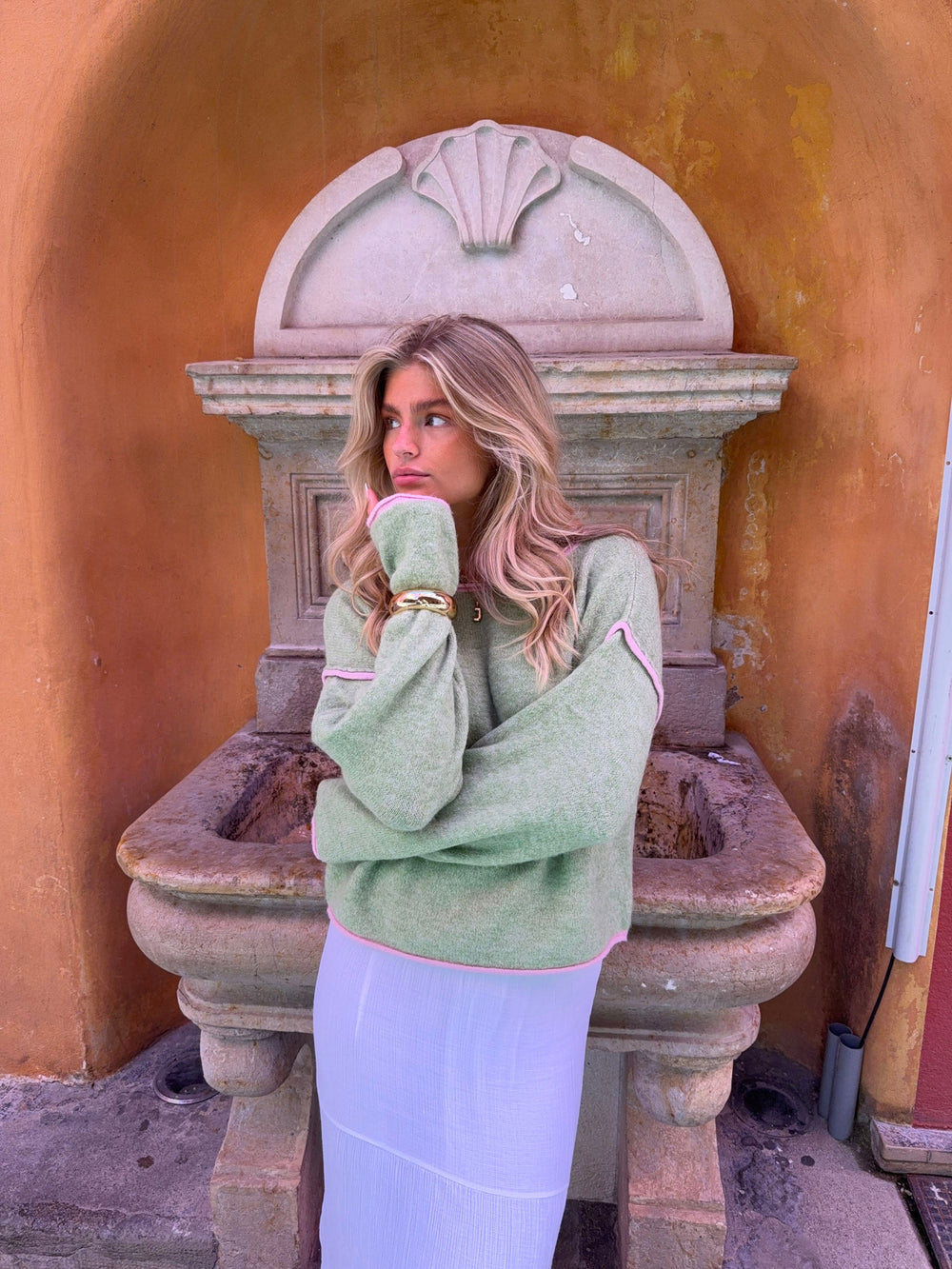 Ludovica knit with details - Green/pink