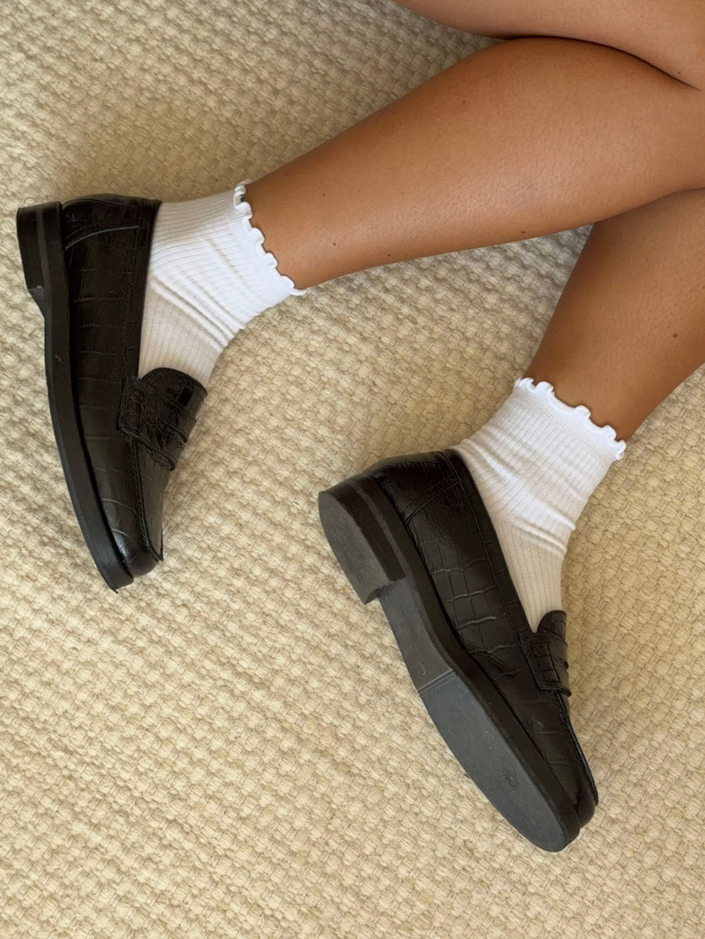 Socks with scalloped edge - White