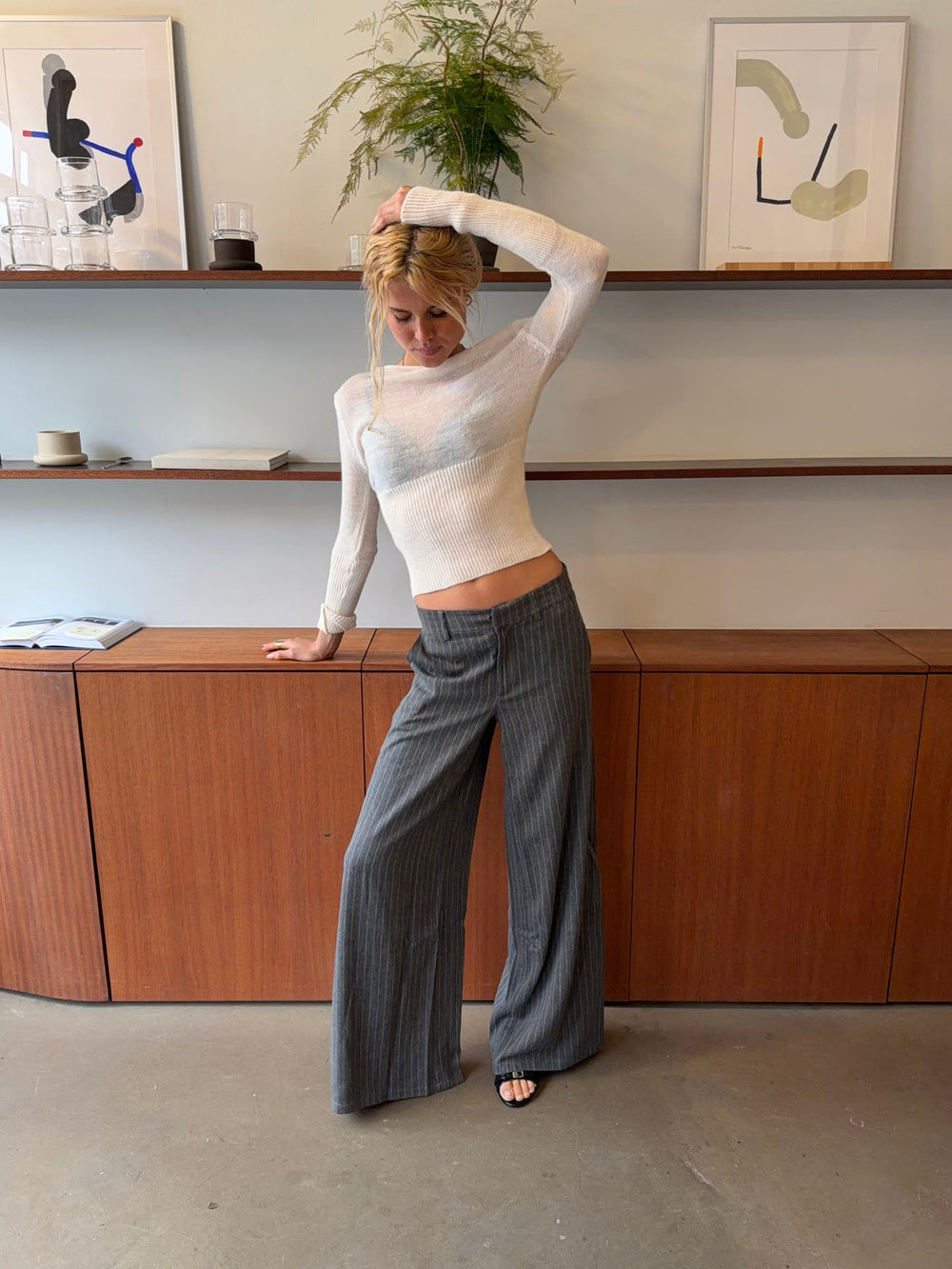 Janey suit pants with yellow pinstripes - Grey