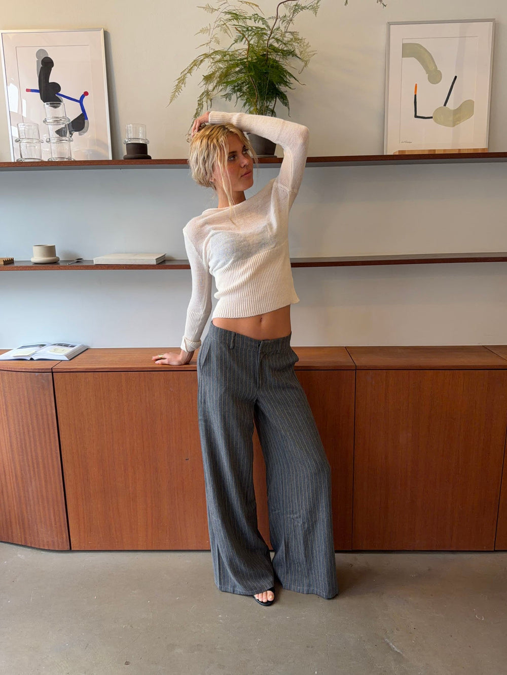 Janey suit pants with yellow pinstripes - Grey