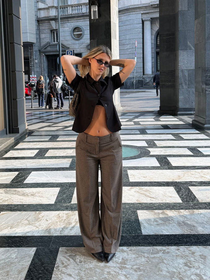 Tulle suit pants with checkers - Brown/black
