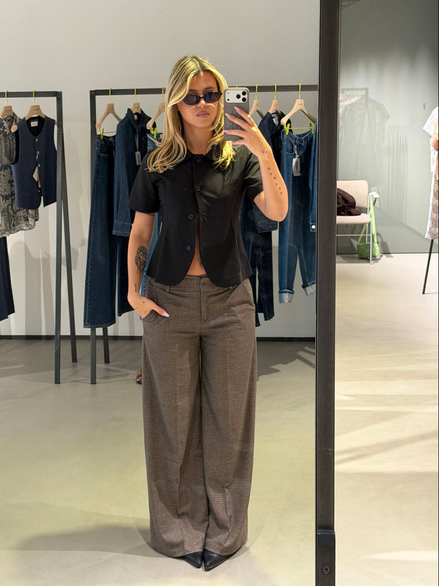 Tulle suit pants with checkers - Brown/black