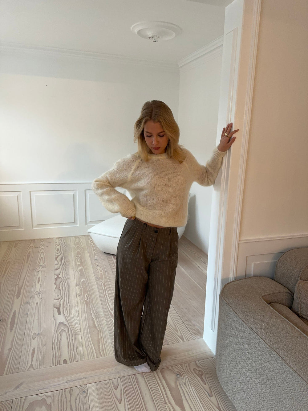 Holga pinstriped suit pants - Brown/white