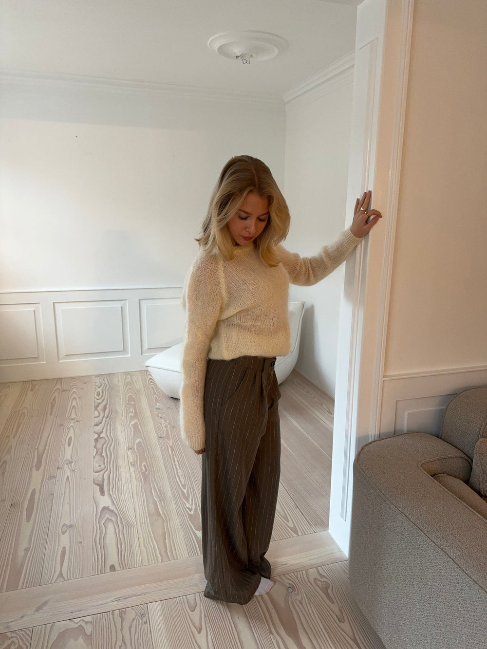 Holga pinstriped suit pants - Brown/white