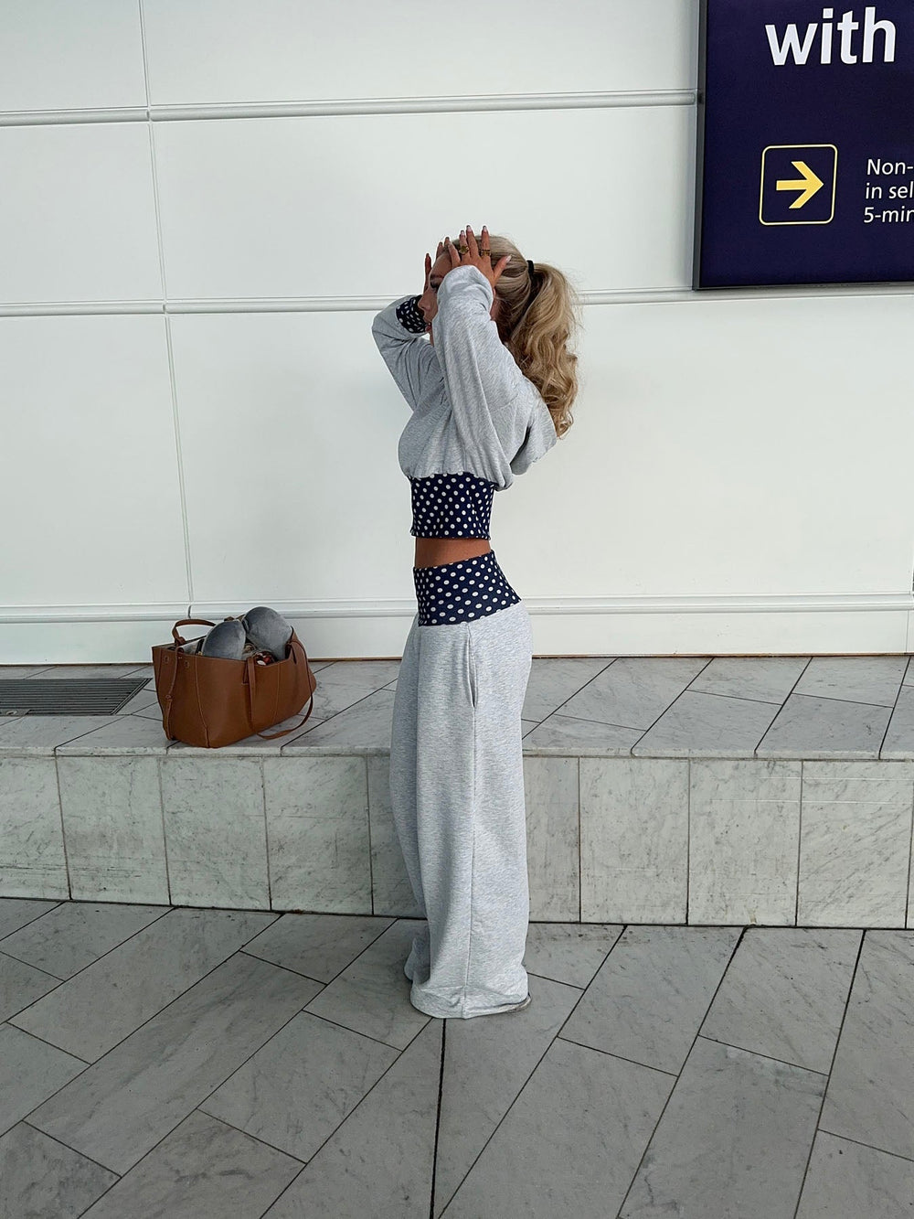 May sweatpants with polka dots - Grey/navy/white
