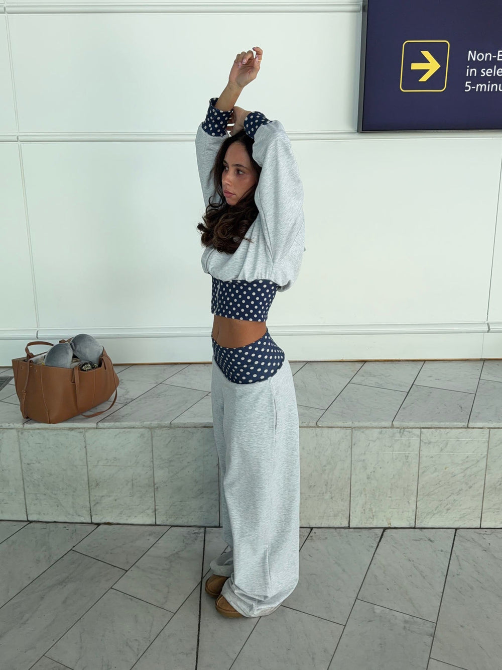 May sweatpants with polka dots - Grey/navy/white
