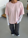 Amalie t-shirt with sleeves - Pink/white